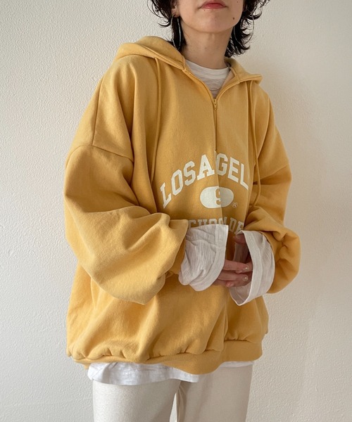 wee9s（ウィークス）の「half zip loose hoodie / ぬくぬく裏起毛ハーフジップルーズフーディーパーカー（パーカー・レディース・イエロー・FREE）」の19枚目の写真
