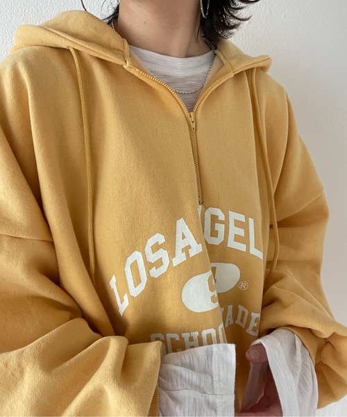 wee9s（ウィークス）の「half zip loose hoodie / ぬくぬく裏起毛ハーフジップルーズフーディーパーカー（パーカー・レディース・イエロー・FREE）」の21枚目の写真