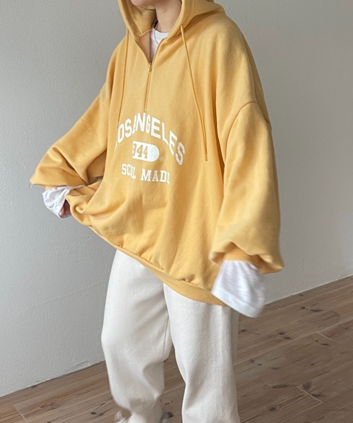 wee9s（ウィークス）の「half zip loose hoodie / ぬくぬく裏起毛ハーフジップルーズフーディーパーカー（パーカー・レディース・イエロー・FREE）」の7枚目の写真