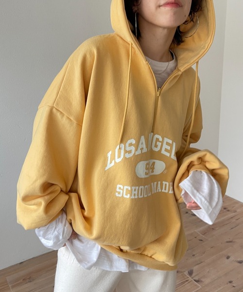 wee9s（ウィークス）の「half zip loose hoodie / ぬくぬく裏起毛ハーフジップルーズフーディーパーカー（パーカー・レディース・イエロー・FREE）」の8枚目の写真