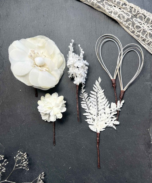 m.soeur（エムスール）の「牡丹とドライフラワーのヘアパーツセット（その他ヘアアクセサリー・レディース・イエロー系その他/グレー/ホワイト/グリーン・FREE）」の12枚目の写真