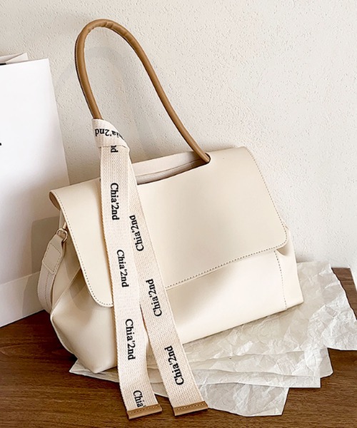 florist（フローリスト）の「【仕切りポケット付】【2WAY/3WAY】ロゴ入りリボン付属スクエアフラップレザートートバッグ/ショルダーバッグ（ショルダーバッグ・レディース・ブラック/ブラウン/オフホワイト/ライトグリーン・FREE）」の10枚目の写真