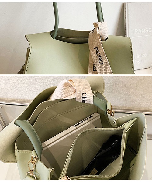 florist（フローリスト）の「【仕切りポケット付】【2WAY/3WAY】ロゴ入りリボン付属スクエアフラップレザートートバッグ/ショルダーバッグ（ショルダーバッグ・レディース・ブラック/ブラウン/オフホワイト/ライトグリーン・FREE）」の11枚目の写真