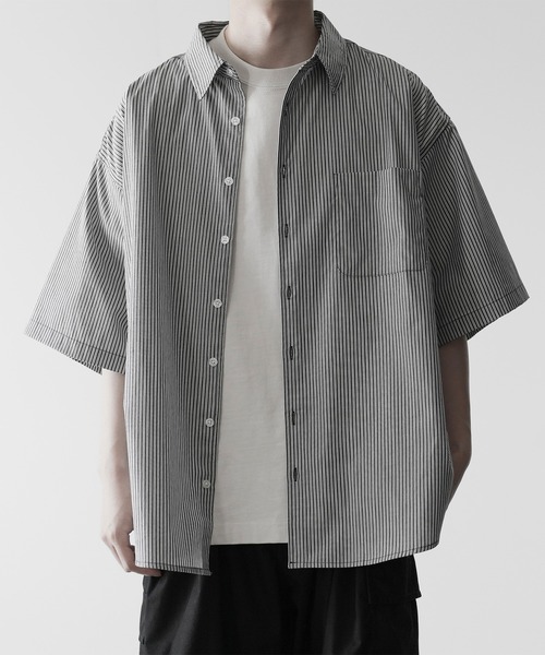RUUBON（ルーボン）の「【RUUBON】half sleeve broad shirt / ハーフスリーブ ブロードシャツ（シャツ/ブラウス・メンズ・ネイビー系/ホワイト×ブラック/ブラック/ホワイト・S/M/L）」の4枚目の写真