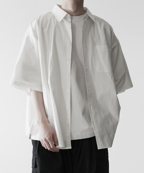 RUUBON（ルーボン）の「【RUUBON】half sleeve broad shirt / ハーフスリーブ ブロードシャツ（シャツ/ブラウス・メンズ・ネイビー系/ホワイト×ブラック/ブラック/ホワイト・S/M/L）」の7枚目の写真