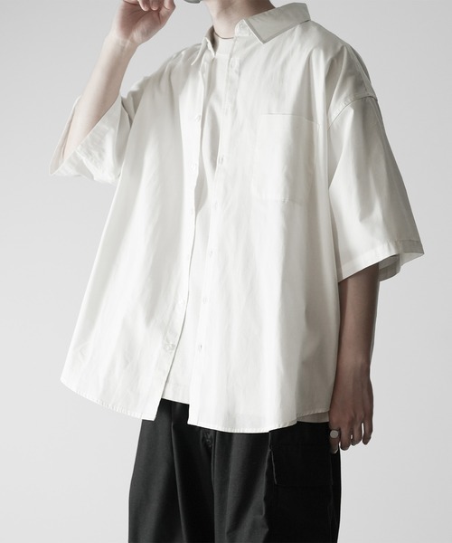 RUUBON（ルーボン）の「【RUUBON】half sleeve broad shirt / ハーフスリーブ ブロードシャツ（シャツ/ブラウス・メンズ・ネイビー系/ホワイト×ブラック/ブラック/ホワイト・S/M/L）」の9枚目の写真