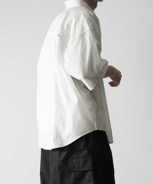 RUUBON（ルーボン）の「【RUUBON】half sleeve broad shirt / ハーフスリーブ ブロードシャツ（シャツ/ブラウス・メンズ・ネイビー系/ホワイト×ブラック/ブラック/ホワイト・S/M/L）」の10枚目の写真