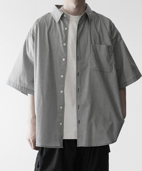 RUUBON（ルーボン）の「【RUUBON】half sleeve broad shirt / ハーフスリーブ ブロードシャツ（シャツ/ブラウス・メンズ・ネイビー系/ホワイト×ブラック/ブラック/ホワイト・S/M/L）」の13枚目の写真