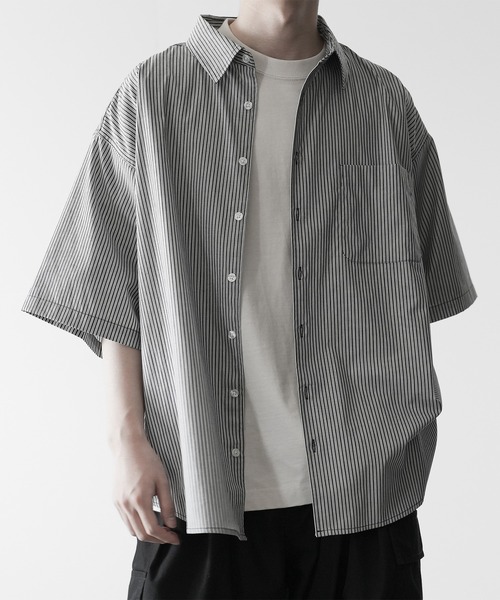 RUUBON（ルーボン）の「【RUUBON】half sleeve broad shirt / ハーフスリーブ ブロードシャツ（シャツ/ブラウス・メンズ・ネイビー系/ホワイト×ブラック/ブラック/ホワイト・S/M/L）」の15枚目の写真