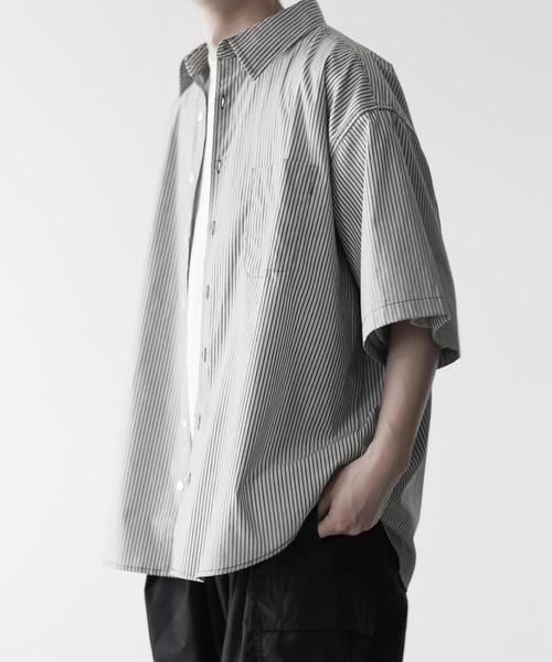 RUUBON（ルーボン）の「【RUUBON】half sleeve broad shirt / ハーフスリーブ ブロードシャツ（シャツ/ブラウス・メンズ・ネイビー系/ホワイト×ブラック/ブラック/ホワイト・S/M/L）」の16枚目の写真