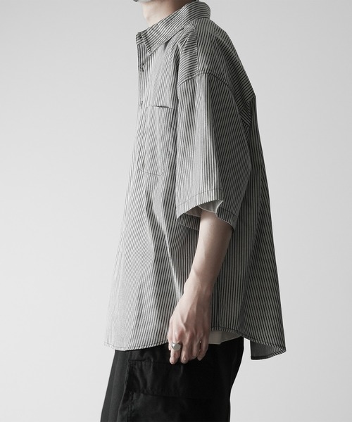 RUUBON（ルーボン）の「【RUUBON】half sleeve broad shirt / ハーフスリーブ ブロードシャツ（シャツ/ブラウス・メンズ・ネイビー系/ホワイト×ブラック/ブラック/ホワイト・S/M/L）」の18枚目の写真