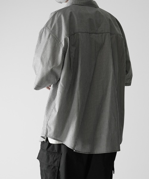 RUUBON（ルーボン）の「【RUUBON】half sleeve broad shirt / ハーフスリーブ ブロードシャツ（シャツ/ブラウス・メンズ・ネイビー系/ホワイト×ブラック/ブラック/ホワイト・S/M/L）」の20枚目の写真