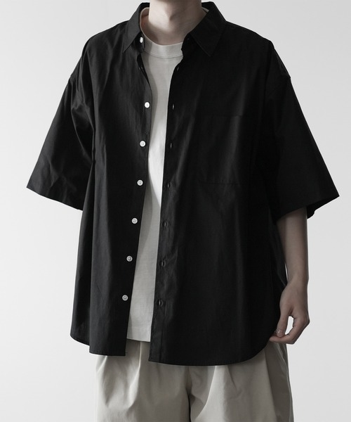 RUUBON（ルーボン）の「【RUUBON】half sleeve broad shirt / ハーフスリーブ ブロードシャツ（シャツ/ブラウス・メンズ・ネイビー系/ホワイト×ブラック/ブラック/ホワイト・S/M/L）」の21枚目の写真