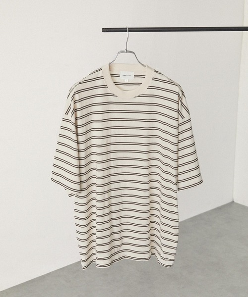 EMMA CLOTHES（エマクローズ）の「オーバーサイズ マルチボーダー ショートスリーブ Tシャツ EMMA CLOTHES（Tシャツ/カットソー・メンズ・グレイッシュブルー/ワイン系/ホワイト系/アイボリー/ブラック/ネイビー/イエロー/パープル/ダークネイビー・M/L）」の10枚目の写真