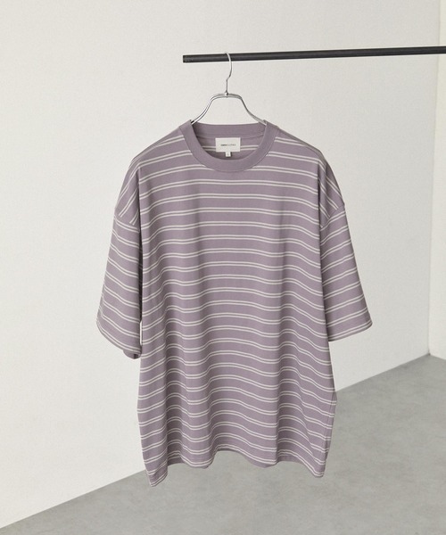 EMMA CLOTHES（エマクローズ）の「オーバーサイズ マルチボーダー ショートスリーブ Tシャツ EMMA CLOTHES（Tシャツ/カットソー・メンズ・グレイッシュブルー/ワイン系/ホワイト系/アイボリー/ブラック/ネイビー/イエロー/パープル/ダークネイビー・M/L）」の18枚目の写真