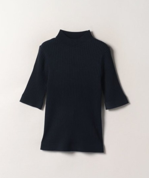 allureville（アルアバイル）の「7X3リブ5分袖モックネック プルオーバー（ニット/セーター・レディース・ピンク/ダークネイビー/アイボリー/ネイビー・2）」の3枚目の写真