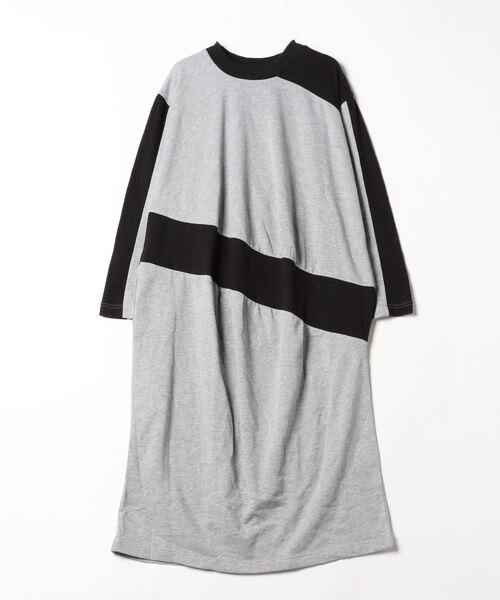 sandy（サンディー）の「sandy/裏毛リブ切替ドレープワンピース（ワンピース・レディース・杢グレー/グレイッシュベージュ・FREE）」の2枚目の写真