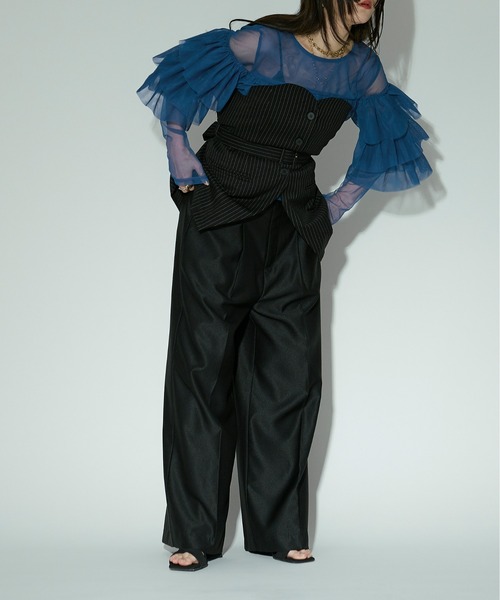 Ezick（エジック）の「Around frill tulle シアーブラウス（シャツ/ブラウス・レディース・オフホワイト/ブラック/モカ/ブルー・FREE）」の9枚目の写真