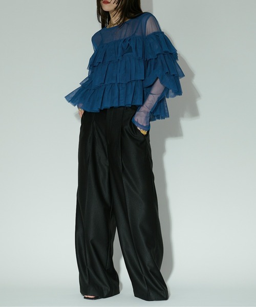 ブラウス シャツ tulle frill peplum blouse レディース mideal ブラウス シャツ sheer frill blouse / シアーフリル