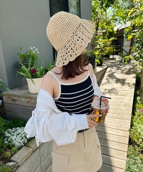 CLEA(クレア)の「クロシェ編み チューリップペーパーハット(ハット・レディース・ベージュ/アイボリー・FREE)」の8枚目の写真