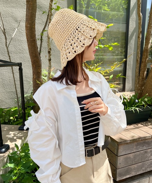 CLEA(クレア)の「クロシェ編み チューリップペーパーハット(ハット・レディース・ベージュ/アイボリー・FREE)」の7枚目の写真