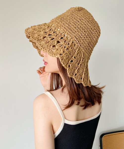 CLEA(クレア)の「クロシェ編み チューリップペーパーハット(ハット・レディース・ベージュ/アイボリー・FREE)」の11枚目の写真