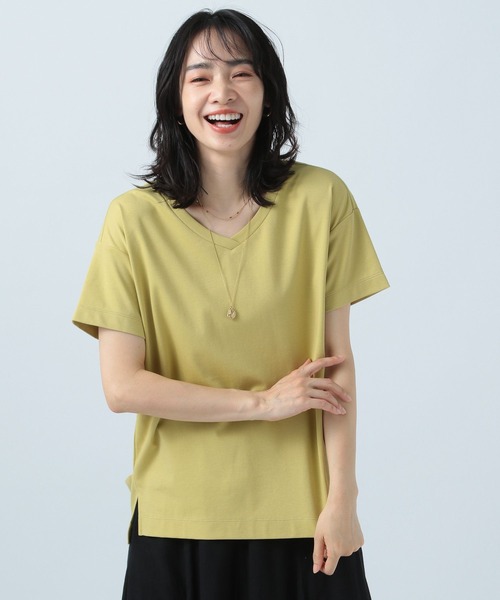 BAYFLOW（ベイフロー）の「シルケットVネックTシャツ（Tシャツ/カットソー・レディース・ベージュ/ブラック/カーキ/ベビーピンク/オフホワイト/ブルー/マスタード・SMALL/MEDIUM）」の6枚目の写真