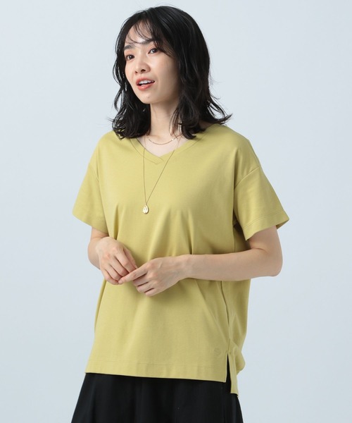 BAYFLOW（ベイフロー）の「シルケットVネックTシャツ（Tシャツ/カットソー・レディース・ベージュ/ブラック/カーキ/ベビーピンク/オフホワイト/ブルー/マスタード・SMALL/MEDIUM）」の17枚目の写真