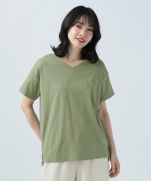 BAYFLOW（ベイフロー）の「シルケットVネックTシャツ（Tシャツ/カットソー・レディース・ベージュ/ブラック/カーキ/ベビーピンク/オフホワイト/ブルー/マスタード・SMALL/MEDIUM）」の20枚目の写真