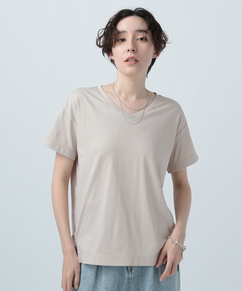 BAYFLOW（ベイフロー）の「シルケットVネックTシャツ（Tシャツ/カットソー・レディース・ベージュ/ブラック/カーキ/ベビーピンク/オフホワイト/ブルー/マスタード・SMALL/MEDIUM）」の12枚目の写真