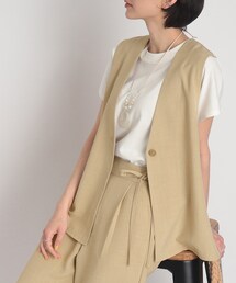 DRESKIP | 【セットアップ可/洗える】大人可愛く体型カバー！麻調ペプラムジレ(ベスト)