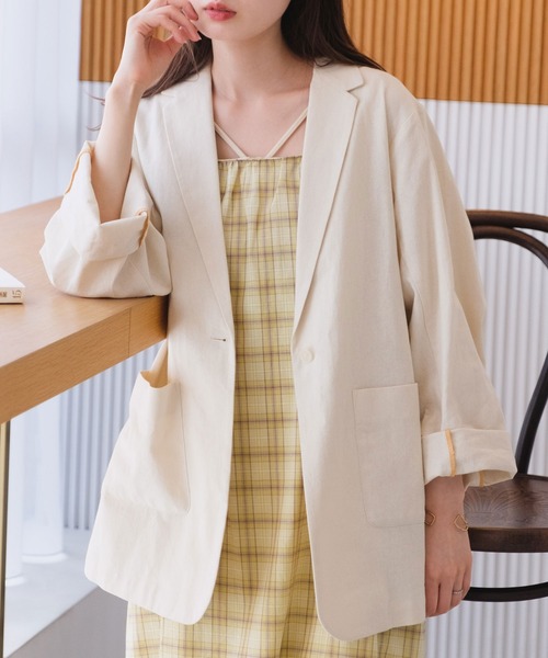 Kastane（カスタネ）の「コットンテーラードジャケット（テーラードジャケット・レディース・ブルー/アイボリー/ピンク・FREE）」の2枚目の写真