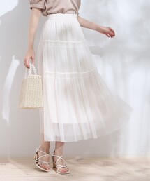 couture brooch | 【大人レディなチュールスカート】チュールティアードスカート(スカート)