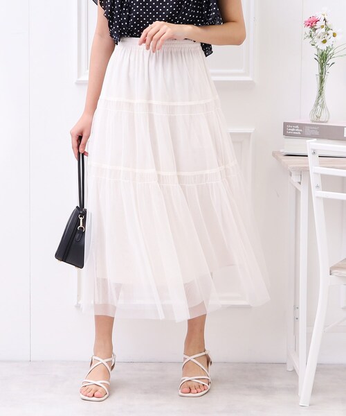 couture brooch（クチュールブローチ）の「◆【大人レディなチュールスカート】チュールティアードスカート（スカート・レディース・ブラック/パープル/オフホワイト・38/42）」の8枚目の写真
