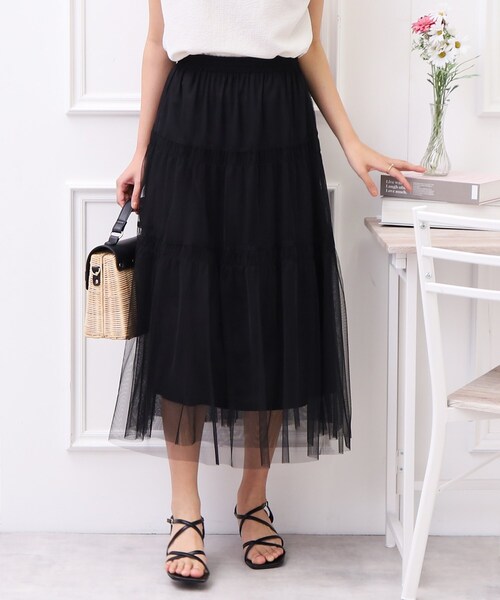 couture brooch（クチュールブローチ）の「◆【大人レディなチュールスカート】チュールティアードスカート（スカート・レディース・ブラック/パープル/オフホワイト・38/42）」の19枚目の写真
