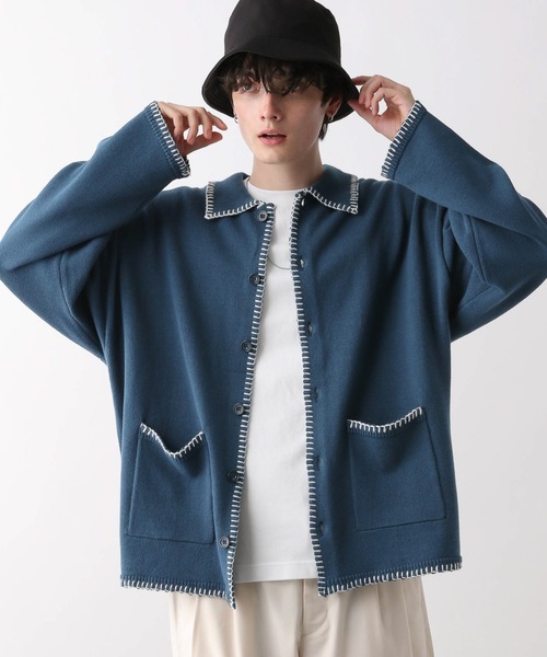 RAGEBLUE（レイジブルー）の「ハンドステッチ/シャツカーディガン（カーディガン/ボレロ・メンズ・ホワイト/ブラック/イエロー/ブルー・MEDIUM/LARGE）」の3枚目の写真