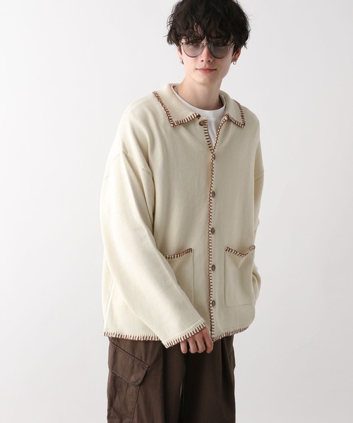RAGEBLUE（レイジブルー）の「ハンドステッチ/シャツカーディガン（カーディガン/ボレロ・メンズ・ホワイト/ブラック/イエロー/ブルー・MEDIUM/LARGE）」の12枚目の写真