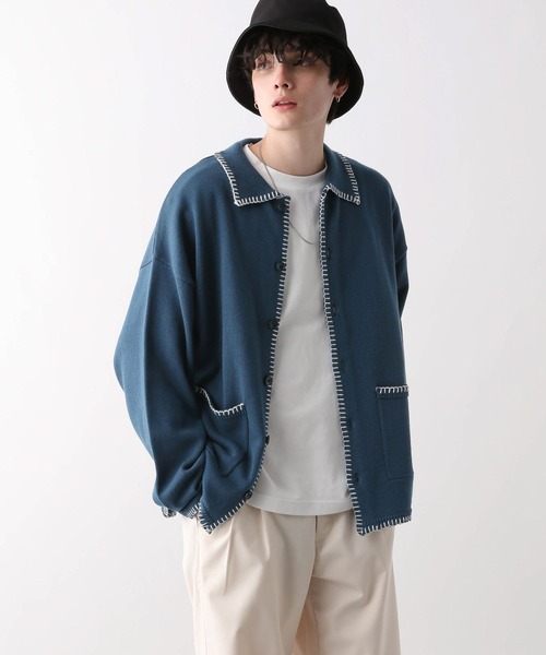 RAGEBLUE（レイジブルー）の「ハンドステッチ/シャツカーディガン（カーディガン/ボレロ・メンズ・ホワイト/ブラック/イエロー/ブルー・MEDIUM/LARGE）」の5枚目の写真