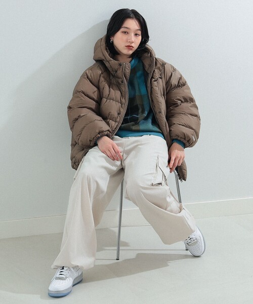 Ray Beams グレー ダウンジャケット S ウール混　ハイネック Ray Beams グレー ダウンジャケット S ウール混 ハイネック
