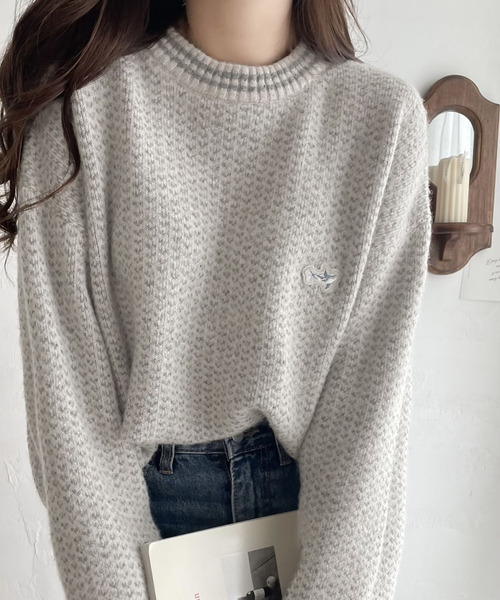 classicalelf（クラシカルエルフ）の「レトロな配色がお洒落映え。刺繍ワッペンジャカードニットプルオーバー（ニット/セーター・レディース・ベージュ/ブラック/グレー・LARGE/MEDIUM/SMALL/X-LARGE）」の16枚目の写真