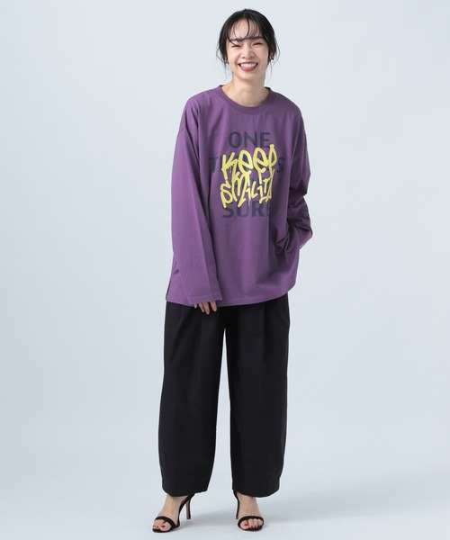 BAYFLOW(ベイフロー)の「グラフィックロングTシャツ(Tシャツ/カットソー・レディース・オフホワイト/チャコール/パープル・FREE)」の10枚目の写真