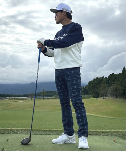 セール】カツラギ ストレッチ チェック スリム ゴルフウェアパンツ