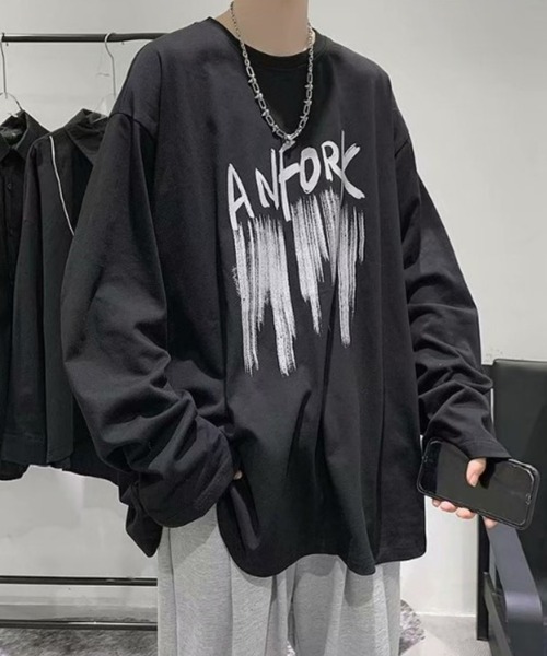 Anchor Smith（アンカー スミス）の「ビッグシルエット デザインプリント 長袖Tシャツ（Tシャツ/カットソー・メンズ・ブラック系3/ホワイト系3/グレー系4/ブラック系2/ブラック系4/ブラック系1/ホワイト系2/ホワイト系4/ホワイト系1/グレー系1/グレー系2/ホワイト/スミクロ/パープル/ブラック/ブルーグリーン・XL/M/L）」の9枚目の写真