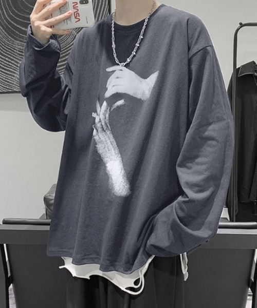 Anchor Smith（アンカー スミス）の「ビッグシルエット デザインプリント 長袖Tシャツ（Tシャツ/カットソー・メンズ・ブラック系3/ホワイト系3/グレー系4/ブラック系2/ブラック系4/ブラック系1/ホワイト系2/ホワイト系4/ホワイト系1/グレー系1/グレー系2/ホワイト/スミクロ/パープル/ブラック/ブルーグリーン・XL/M/L）」の12枚目の写真