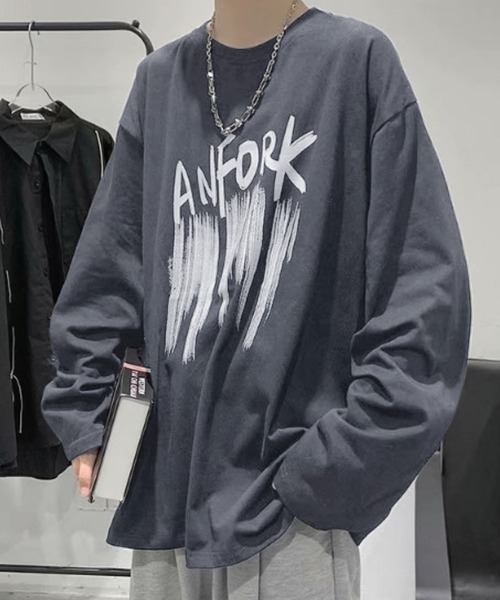 Anchor Smith（アンカー スミス）の「ビッグシルエット デザインプリント 長袖Tシャツ（Tシャツ/カットソー・メンズ・ブラック系3/ホワイト系3/グレー系4/ブラック系2/ブラック系4/ブラック系1/ホワイト系2/ホワイト系4/ホワイト系1/グレー系1/グレー系2/ホワイト/スミクロ/パープル/ブラック/ブルーグリーン・XL/M/L）」の13枚目の写真