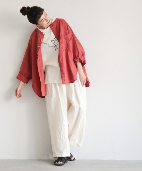 soulberry(ソウルベリー)の「Tシャツに羽織りたい、コットンリネンのシャツ(シャツ/ブラウス・レディース・レッド系・3L/M/LL/L/4L)」の13枚目の写真