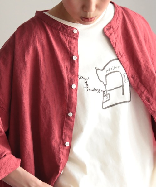 soulberry(ソウルベリー)の「Tシャツに羽織りたい、コットンリネンのシャツ(シャツ/ブラウス・レディース・レッド系・3L/M/LL/L/4L)」の3枚目の写真