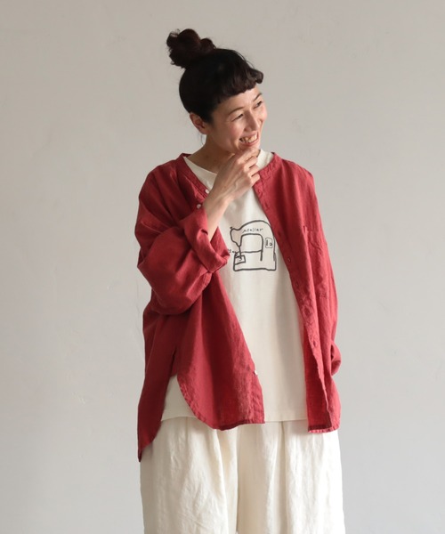 soulberry(ソウルベリー)の「Tシャツに羽織りたい、コットンリネンのシャツ(シャツ/ブラウス・レディース・レッド系・3L/M/LL/L/4L)」の10枚目の写真