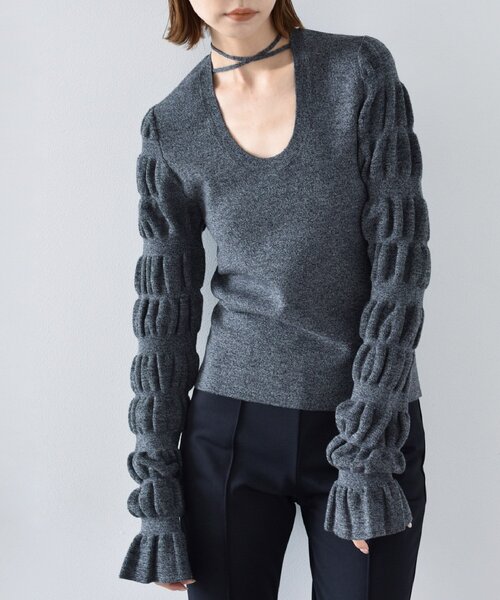 CODE A（コードエー）の「◆CODE A ｜ gathered sleeves knit（ニット/セーター・レディース・グレー/ブラック/ダークパープル・00）」の3枚目の写真