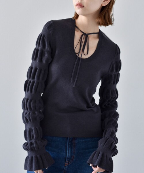 CODE A（コードエー）の「◆CODE A ｜ gathered sleeves knit（ニット/セーター・レディース・グレー/ブラック/ダークパープル・00）」の19枚目の写真